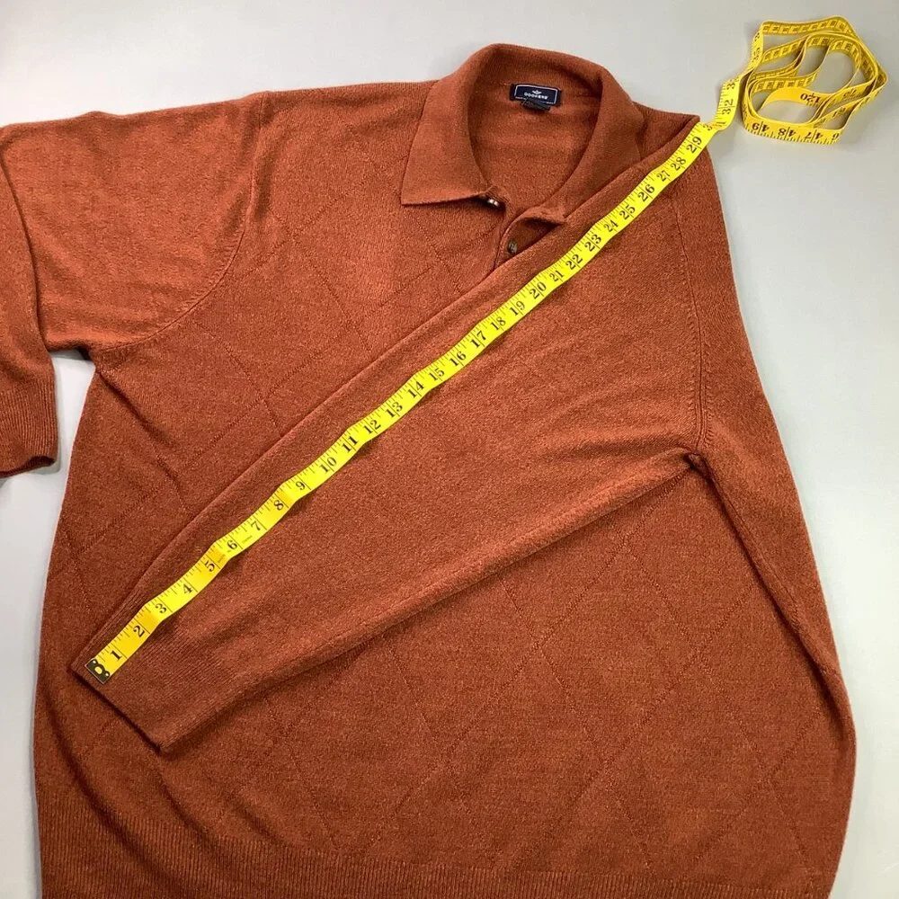 Dockers 3XL Rust Orange Acrylic Sweater With Diamond Pattern & Buttoned Collar - Picture 4 of 7